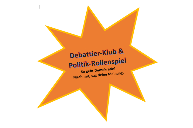 Großer orangener Stern mit Schriftzug