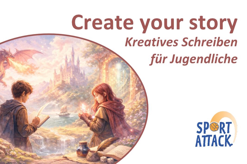 Fantasyszene mit einem Mädchen und einem Jungen vor einem See, über dem ein großes Schloss trohnt.